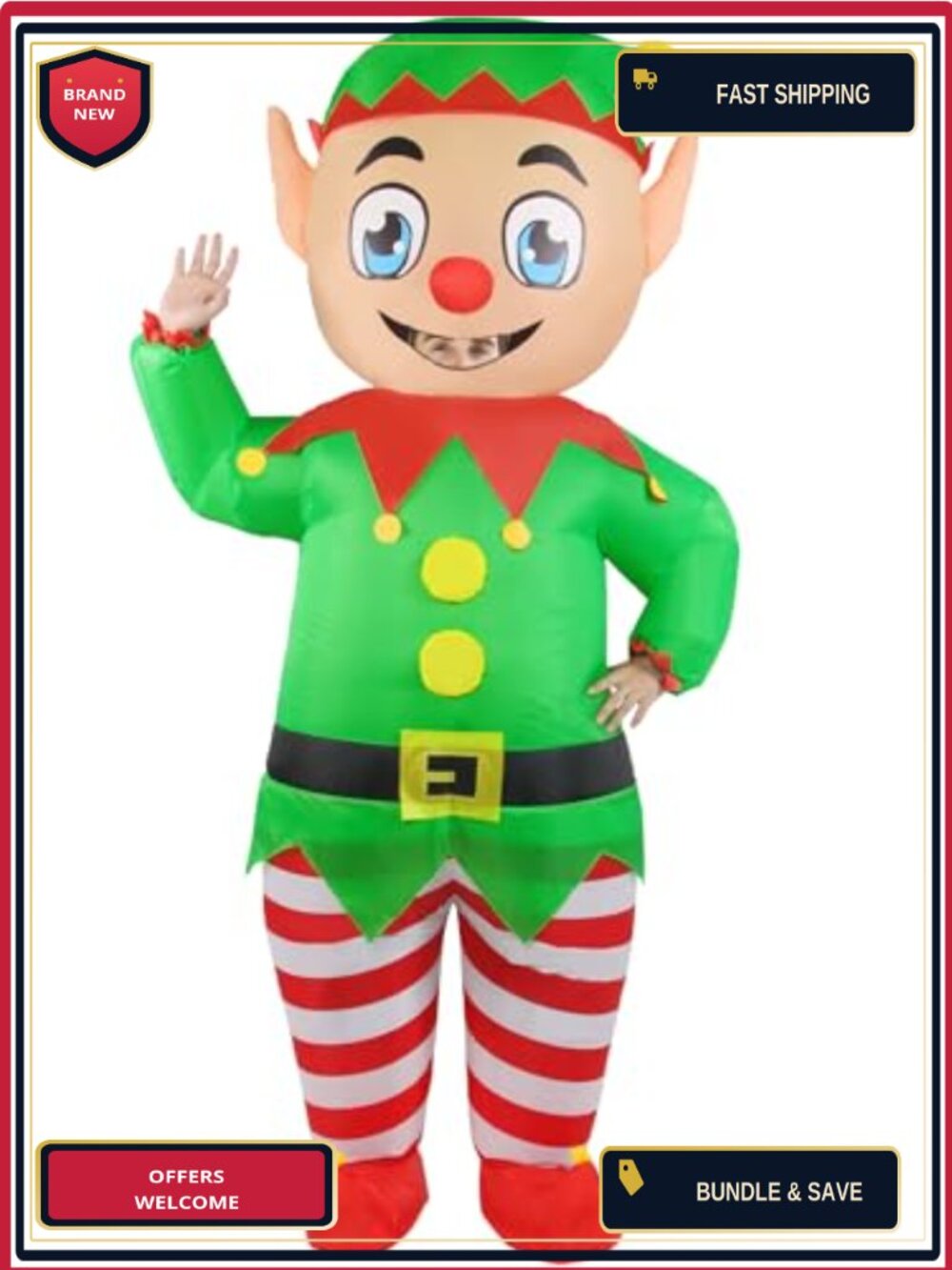 Adult Inflatable Christmas Elf Costume Blow Up Full Body Suit Polyester Holiday